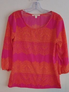 MIAMI HOT PINK & ORANGE PRINT SCOOP NECK TUNIC SIZE SMALL